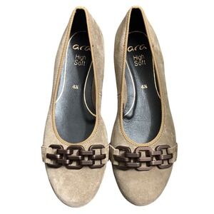 $185 ARA Scout Chain Ballet Flats Sesame Suede Leather Comfort Shoe SZ US7/UK4.5